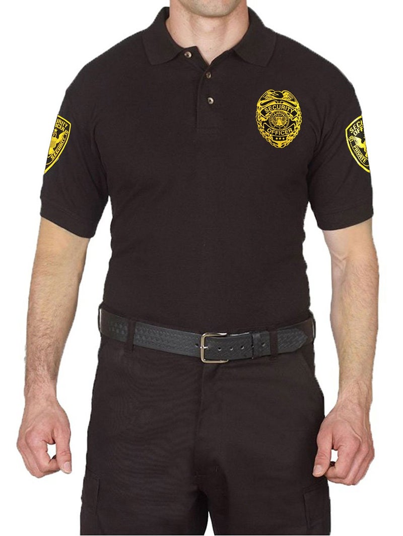 First Class Poly Cotton Security Polo Shirts Black (3XL, Short Sleeve Gold) - Image 3